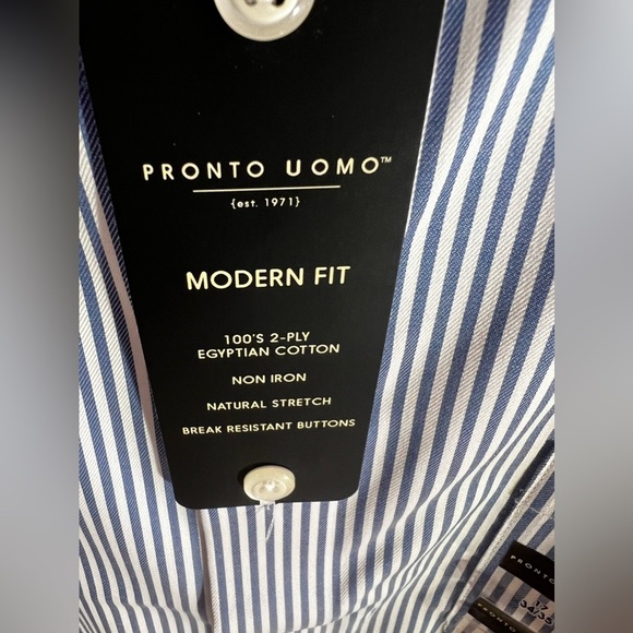 Pronto Uomo Blue Long Sleeve Button Up Shirt Men’s Size 17 or 34/35 - Picture 3 of 14